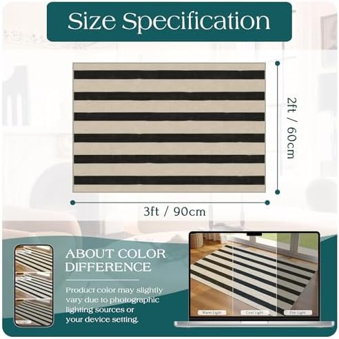 Black and White Striped Outdoor Rug - 2x3 Non-Slip Front Door Mat - Image 2