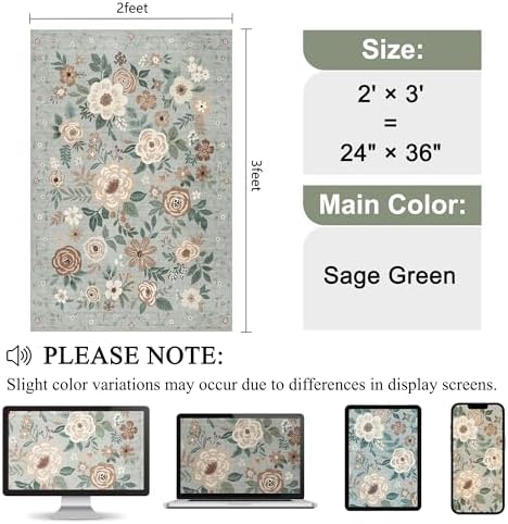 DUKINO 2x3 Entryway Rug, Door Mat Soft Washable Rug Non Slip, Sage Green - Image 2