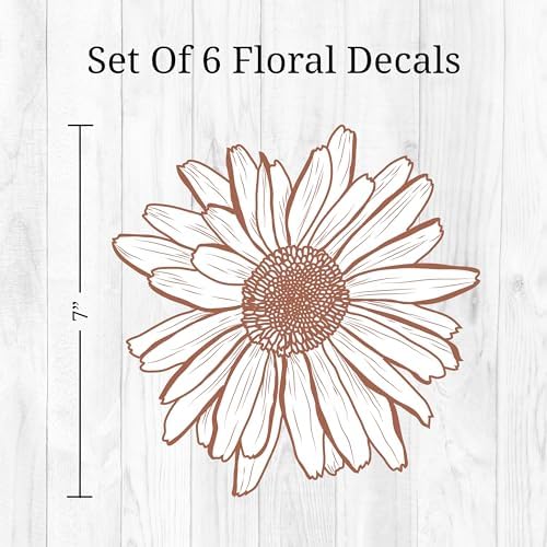 Boho Sunflower Wall Decals - Set of 6 7" Vinyl Flower Room Decor Peel and Stick Removable Floral Stickers for Nursery Bedroom Bathroom - Image 3