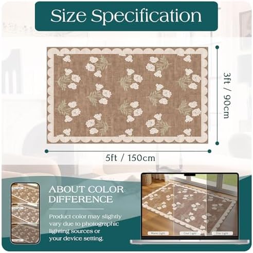 3x5 Floral Entry Rug - Small Washable Indoor Outdoor Mats for Front Door Non-Slip Porch Rug Tan Boho Neutral Farmhouse Throw Rugs for Living Room Bedroom Entryway Kitchen Office Porch Decor - Image 2