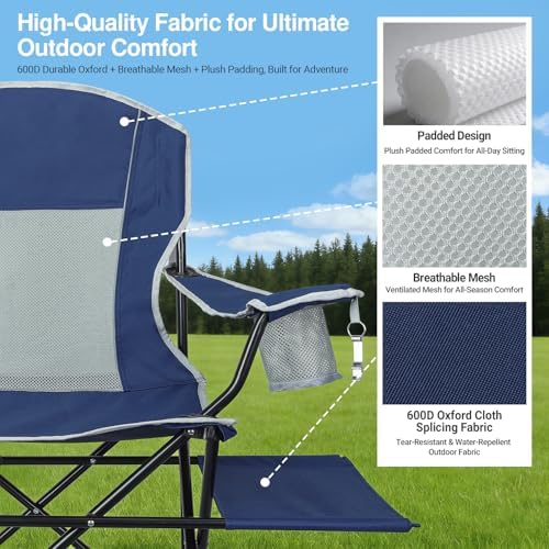 XGEAR 2-Pack Camping Chairs 350LBS Heavy Duty Folding Chair with Side Table - Image 5