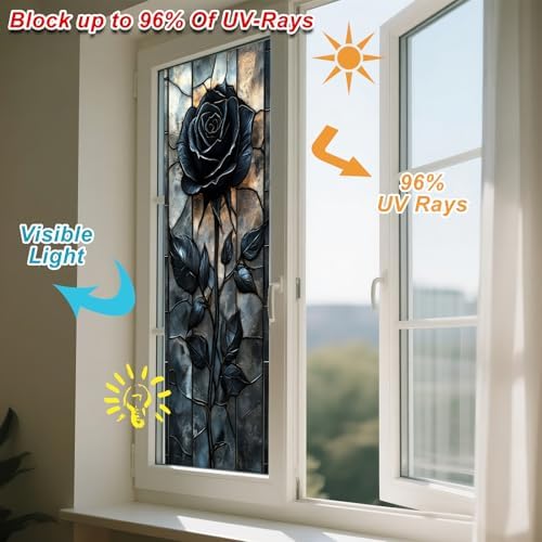 IVN Privacy Window Film Stained Glass Window Cling Black Rose - Image 4