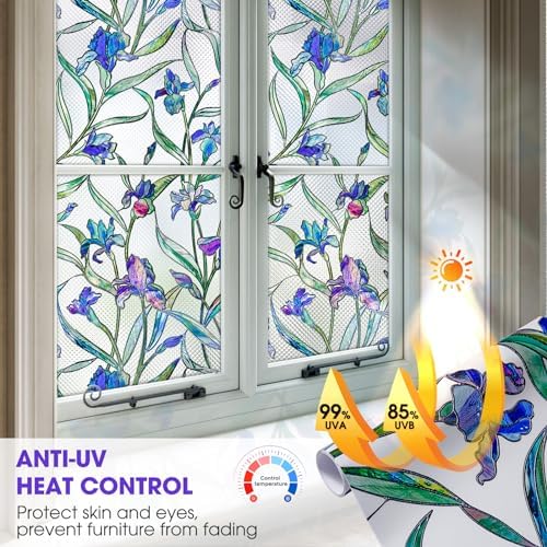 Stained Glass Window Film,3D Violet Floral Privacy Static Cling,23.6x78.7 - Image 4