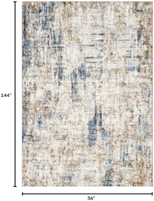 Carpet Runners for Hallway 12ft - Long Kitchen Rug Hall Floor Runners Non-Slip Washable, Modern Abstract Neutral Low Pile for Entryway Bedroom Living Room (3x12 Blue Brown) - Image 2