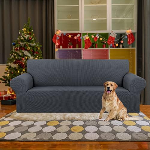 KEKUOU Stretch Couch Covers for Sofa, 3 Cushion Couch Slipcover,Charcoal - Image 2