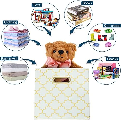 Fabric storage bins Cubes, Fabric Cube Organizer with Handle, Foldable Cube Bins for Cloth or Accessary Storage, 11x11x11, Set of 3, (Creamy-White Gold) - Image 3