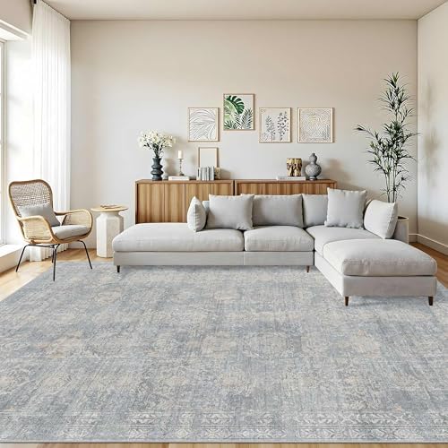 Rugxara 9x12 Area Rugs for Living Room Large Washable Rug, Blue/Beige by Rugxara