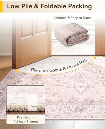 RELEANY Washable Area Rug, 7'x10', Pink - Image 4