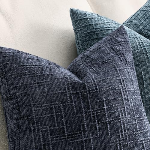 MIULEE Chenille Textured Throw Pillow Covers Navy Blue 18x18 Set of 2 - Image 3
