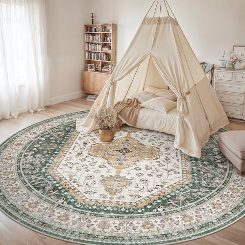 Puino 9Ft Round Rug Washable: Non-Slip Boho Living Room Circle Area Rugs - Image 2