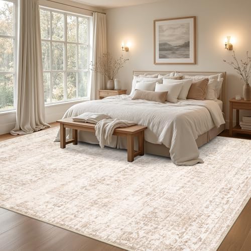 9x12 Area Rugs Living Room: Washable Rug for Bedroom Beige Brown - Image 4