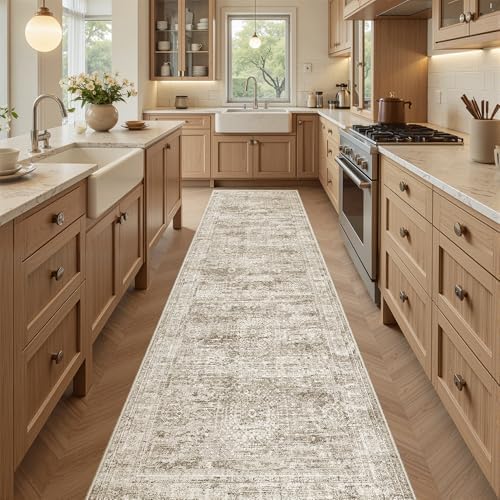 Soalmost Runner Rug 2x8 Washable Non-Slip Hallway Kitchen Runners Brown by Soalmost