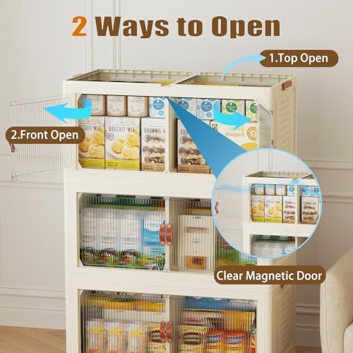 SAILUN 760Qt Stackable Storage Bins,Storage Cabinet with a Lid,4 Pack Cream - Image 3