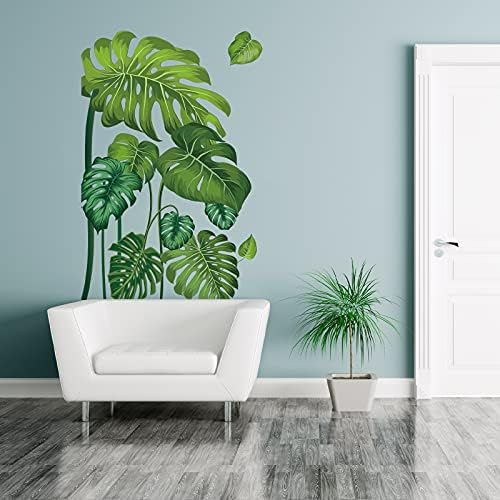 Large Green Tropical Jungle Leaves Wall Decals Palm Tree Leaf Plants Wall Stickers DIY Peel and Stick Removable Monstera murals Leaf Window Stickers for Kids Bedroom Nursery Living Room Decoration - Image 6