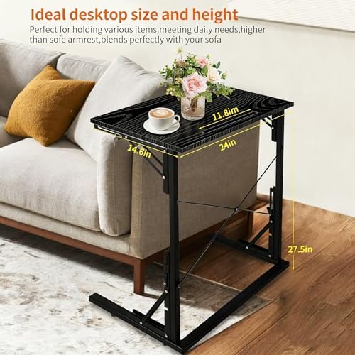 24 inch Foldable TV Tray Table, Foldable Portable C-Shaped Sofa end Table, Oversized Sofa Side Laptop Desk, Suitable for Living Room and Bedroom (2, Black) - Image 3