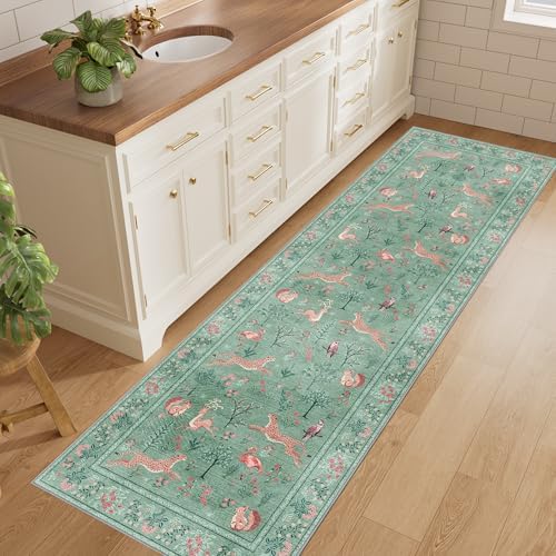 DUKINO 2.6x8 Rug for Hallway, Washable Kitchen Runner Rug Non Slip, Teal - Image 4