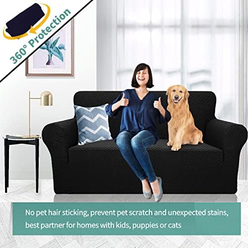 YEMYHOM Couch Cover Latest Jacquard Design High Stretch Sofa Covers for 2 Cushion Couch, Pet Dog Cat Proof Loveseat Slipcover Non Slip Magic Elastic Furniture Protector (Medium, Black) - Image 2
