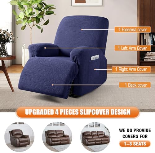 VANSOFY Oversized Stretch Recliner Chair Cover, Navy Blue, 1 Seater - Image 3