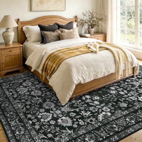 9x12 Ft Extra Large Area Rugs for Living Room, Soft Non-Slip Machine Washable Rug, Vintage Stain Resistant Carpets for Bedroom Nursery Dining Room Home Decor (Black) - Image 4