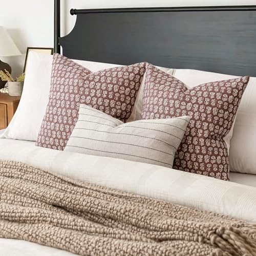 Foindtower Decorative Floral Print Throw Pillow Covers 18×18 Inch,Wine Red - Image 5
