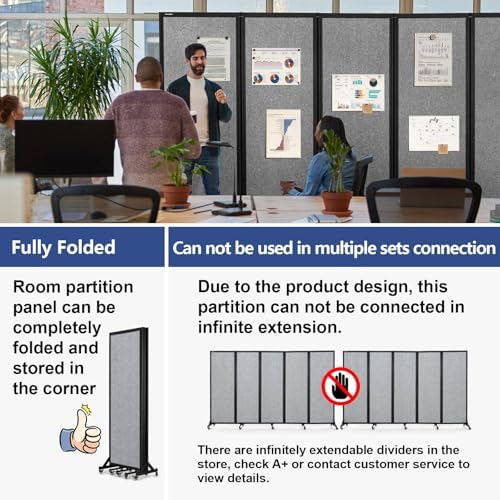 Folding Room Partition,10'6"W x 6'7"H,Light Grey - Image 2