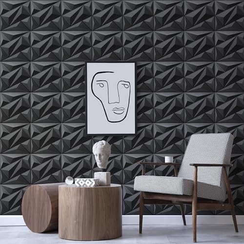 AMIGO 33 Pieces of 3D Diamond PVC Wall Panels for Interior Wall Decoration, Suitable for Living Rooms, Bedrooms, Hotels, and Offices. Matte Black Finish, Measuring 12×12 inches. - Image 6