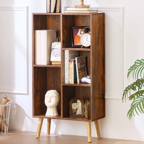 LEYAOYAO 5 Cube Bookshelf, Mid-Century Modern Book Shelf with Legs, Brown by LEYAOYAO-Findtheshiningpointofyourideallife%EF%BC%81