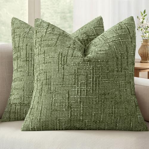 MIULEE Chenille Textured Throw Pillow Covers Sage Green 20x20 Set of 2 by MIULEE