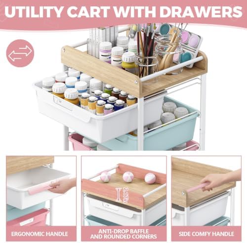 SYKIARIOL Rolling Storage Utility Cart with 4 Drawers,Art Cart,Colorful - Image 3