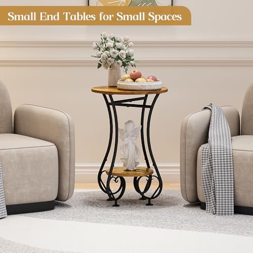 X-cosrack Small Round Side Table with Lower Shelf for Small Spaces, Compact End Table for Sofa, Bedside Nightstand, Coffee & Drink Table for Living Room, Bedroom, Balcony - Image 6