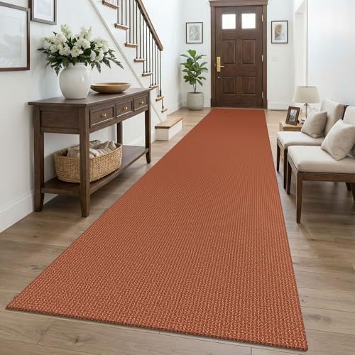 KOZYFLY Orange 3x16 Runners Rugs for Hallway, Extra Long Washable Runner Rug, Woven Non Slip Kitchen Runner, Cotton Entryway Rug, Floor Carpet for Entry, Aisle, Hall, Burnt Orange/Tan by KOZYFLY