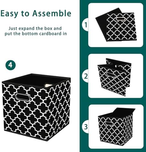 Black Foldable Storage Cubes Bins, Fabric Storage Box Cubes Organizer Baskets with Dual Handles for Home Organizer,Set of 3,(Black Light) - Image 6