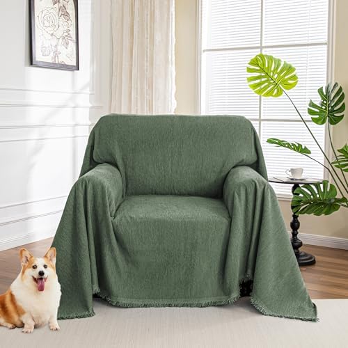 MYSKY HOME Chair Couch Cover Sectional Couch Covers for Pet Sofa Covers Non Slip Soft Couch Sofa Cover, Washable Furniture Protector Sofa Slipcover Sofa Throw Living Room, 71"x91", Moss Green by MYSKYHOME