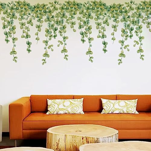 Hanging Green Vine Wall Decals,Succulent Plants Wisteria Floral Flowers Butterflies Birds Wall Stickers, Self-Adhesive Vinyl Removable Living Room Sofa TV Wall Decor (Eucalyptus Leaves) - Image 5
