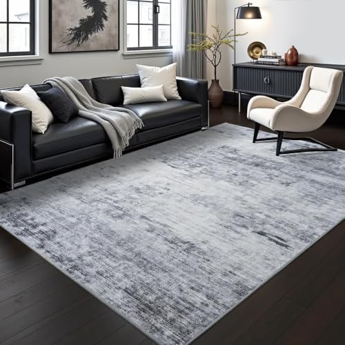 Toneed Washable 5x7 Grey Area Rug with Non-Slip Backing for Living Room by Toneed
