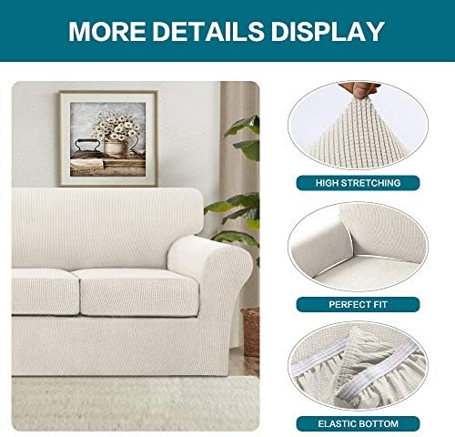 Turquoize 4 Piece Sofa Covers for 3 Cushion Couch Sofa Slipcover Soft Couch Cover for Dogs-Washable Sofa Furniture Covers with 3 Individual Large Cushion Covers, Feature Thick Fabric (XL Sofa, Ivory) - Image 4