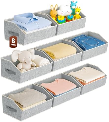 Homsorout Large Closet Organizers and Storage Bins - 8 Pack Trapezoid Storage Baskets for Shelves, Foldable Fabric Baskets with Handles Ideal for Closet, Basket, Wardrobe and Shelf Storage, Light Grey by Homsorout