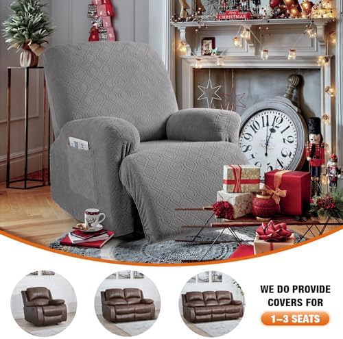 VANSOFY Stretch Recliner Chair Cover, Slipcover, Light Gray, 1 Seater - Image 4