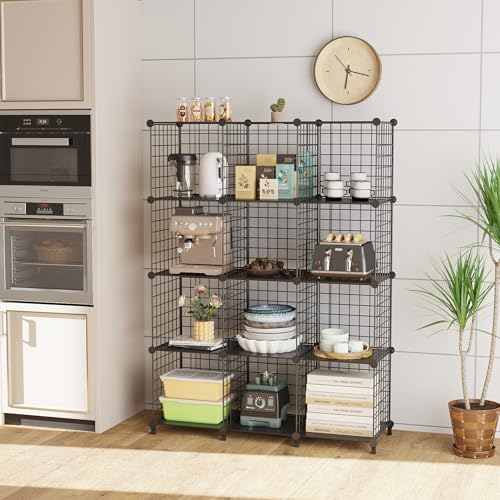 12-Cube Storage Organizer Metal Wire Shelf for Closet Office Black - Image 2