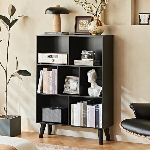 LEYAOYAO Cube Bookshelf, Mid-Century Modern Book Shelf with Legs, Black - Image 3