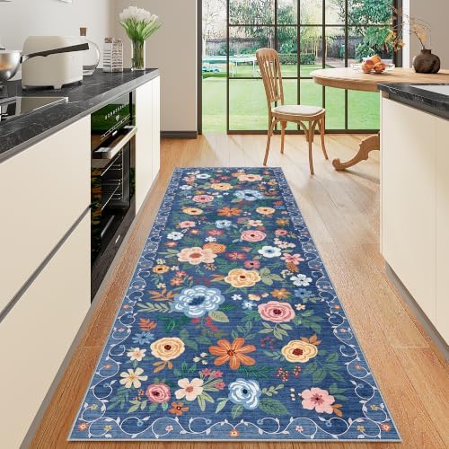 DUKINO 2x6 Runner Rug for Hallway, Washable Kitchen Rugs Non Slip, Blue by DUKINO