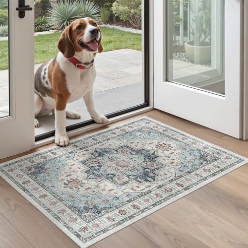 Madane Washable Area Rug 2x3 Small Entryway Rugs Non-Slip, Blue by Madane