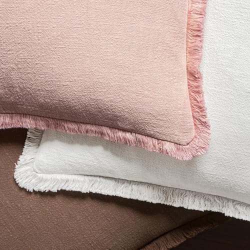 MIULEE Boho Linen Fringe Decorative Euro Throw Pillow Covers White 28x28 - Image 4