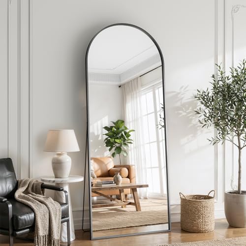 Full Body Mirror 26x71 inch Arched Full Length Mirror with Stand Aluminum Wall Mounted Hanging or Leaning Standing Mirrors, Black - Image 6