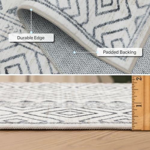 ReaLife Rugs Machine Washable Area Rug Runner - Living Room Bedroom Bathroom Kitchen Entryway Office - Padded Low Pile Stain Resistant Premium - Boho Farmhouse Vintage - Aria - Ivory 2'6" x 6' - Image 5