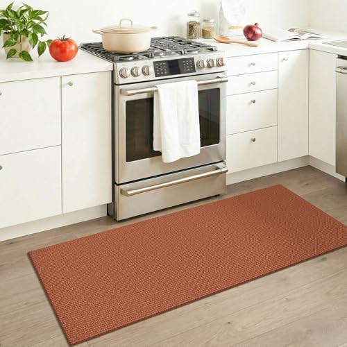 KOZYFLY Woven 2x5 Entry Runner Rug, Washable Runners for Entryway, Non Slip Hallway Rug, Small Throw Carpet Runner for Kitchen, Bedside, Hall, Bathroom, Burnt Orange/Tan - Image 2