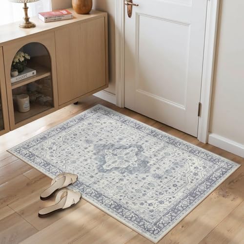 2x3 Blue Washable Entryway Rug,Small Door Mat for Bathroom Kitchen by Rugxara