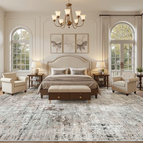 Soalmost 10x14 Area Rugs for Living Room Washable Rug Abstract Pink/Grey - Image 3
