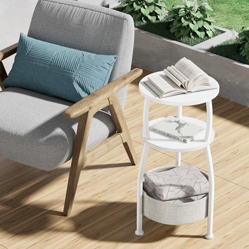 Small Round Side Table for Living Room with Storage Basket, 11.81in - Image 6