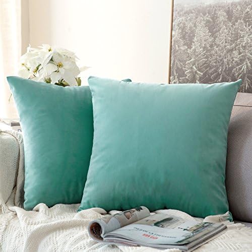 MIULEE Velvet Throw Pillow Covers 16x16 Inch Pack of 2 Aqua Green by MIULEE